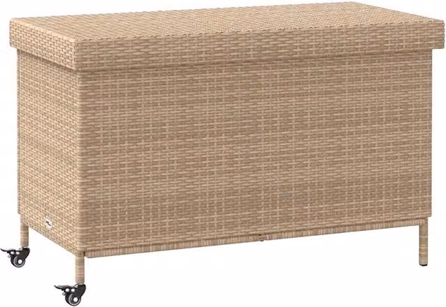 Contenitore da Giardino con Ruote in Polyrattan e Metallo Beige CFW1712862 L: 110 cm, P: 55 cm, H: 73 cm