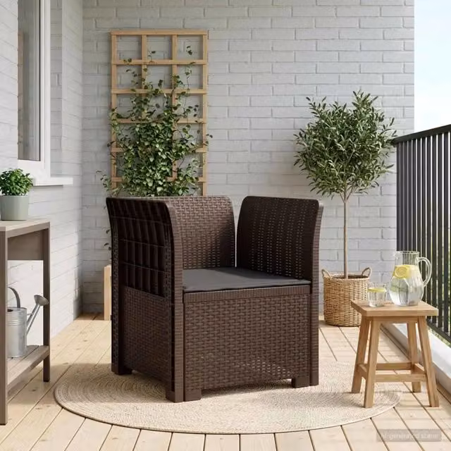 Sedia da giardino poltrona a 1 posto con cuscino in effetto rattan marrone e antracite per giardino balcone o terrazzo