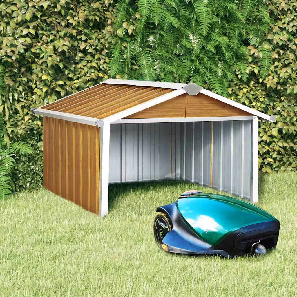 vidaXL Capanno per Robot Tosaerba in Acciaio Zincato Marrone L/P/H: 92 x 97 x 63 cm