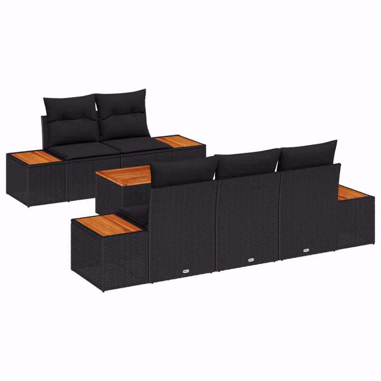 Set Divano da Giardino a L vidaXL in Rattan Nero con Cuscini e Tavolino da Esterno