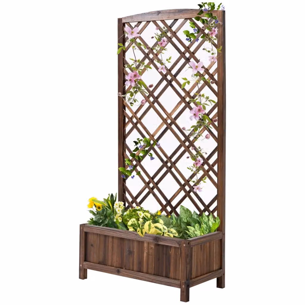 Fioriera con grigliato in legno XYLO marrone L: 60 cm, P: 30 cm, H: 122,5 cm – 2
