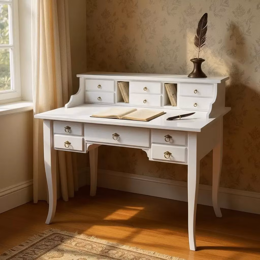 Scrivania shabby chic in legno bianco con 11 cassetti Mobili 2G L: 120 cm, P: 57 cm, H: 104 cm – 1