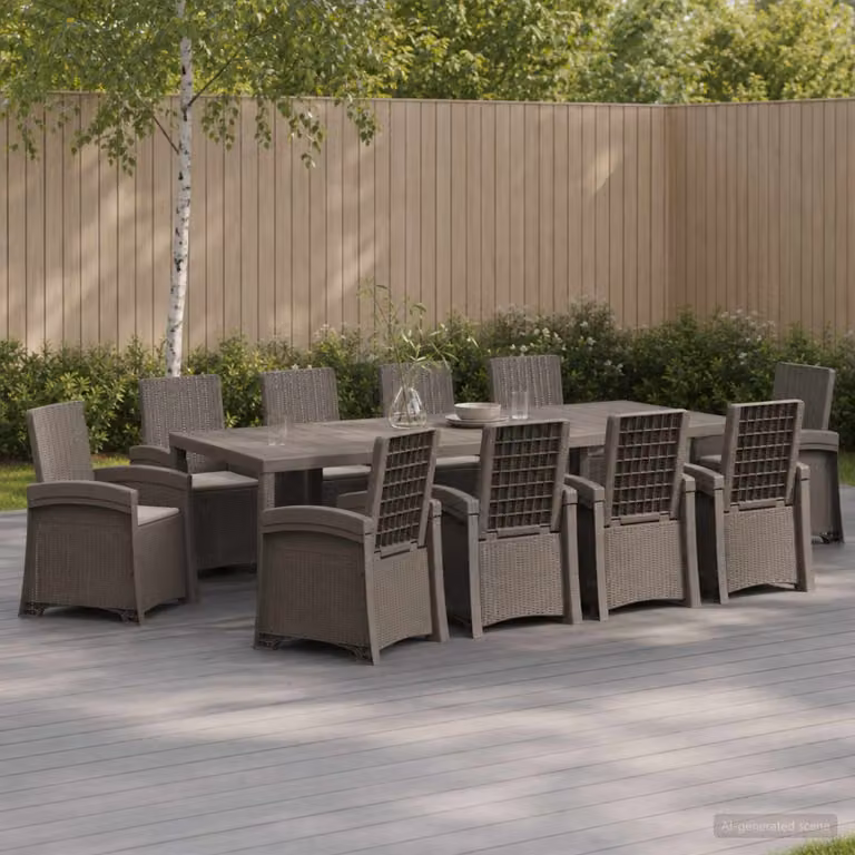 Set da pranzo per giardino e terrazza vidaXL in rattan sintetico moderno, 11 pezzi, Grigio
