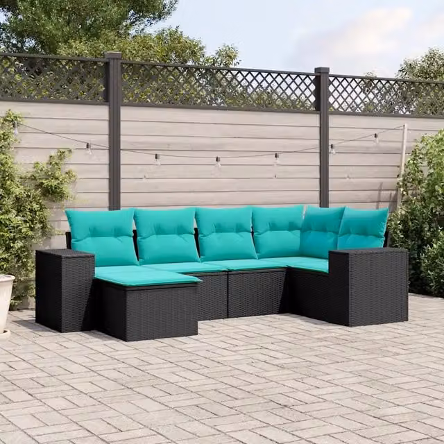 Set Divani da Giardino 6 pz con Cuscini Nero in Polyrattan 3222856