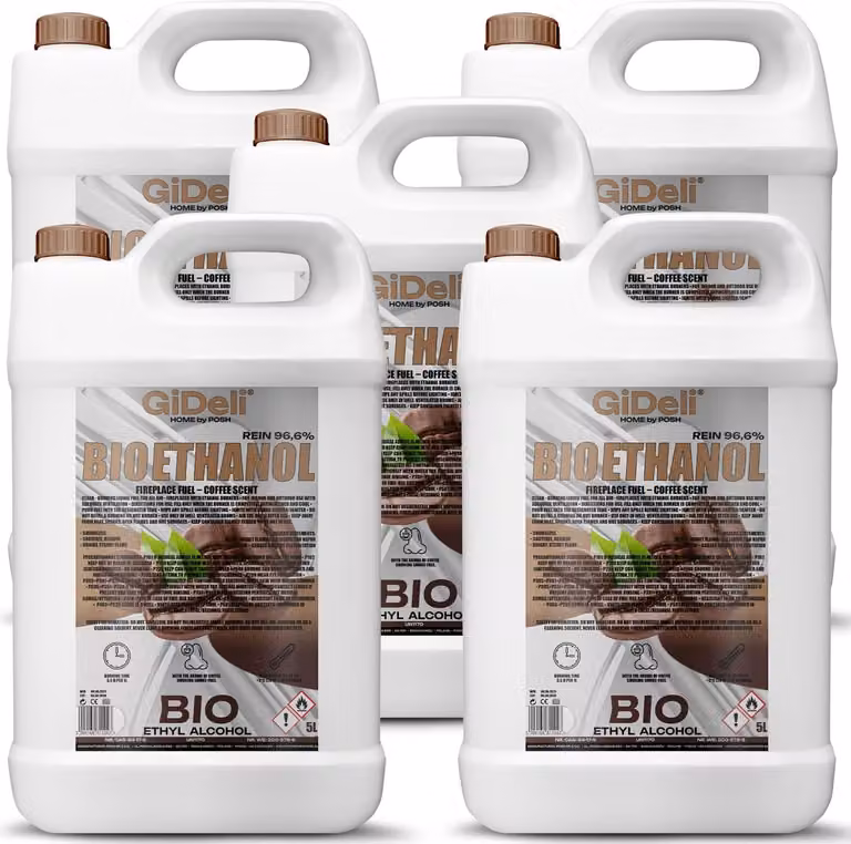 Bioetanolo profumato al caffè 96,6% 25L per caminetti universali senza fumo e senza fuliggine GiDeli