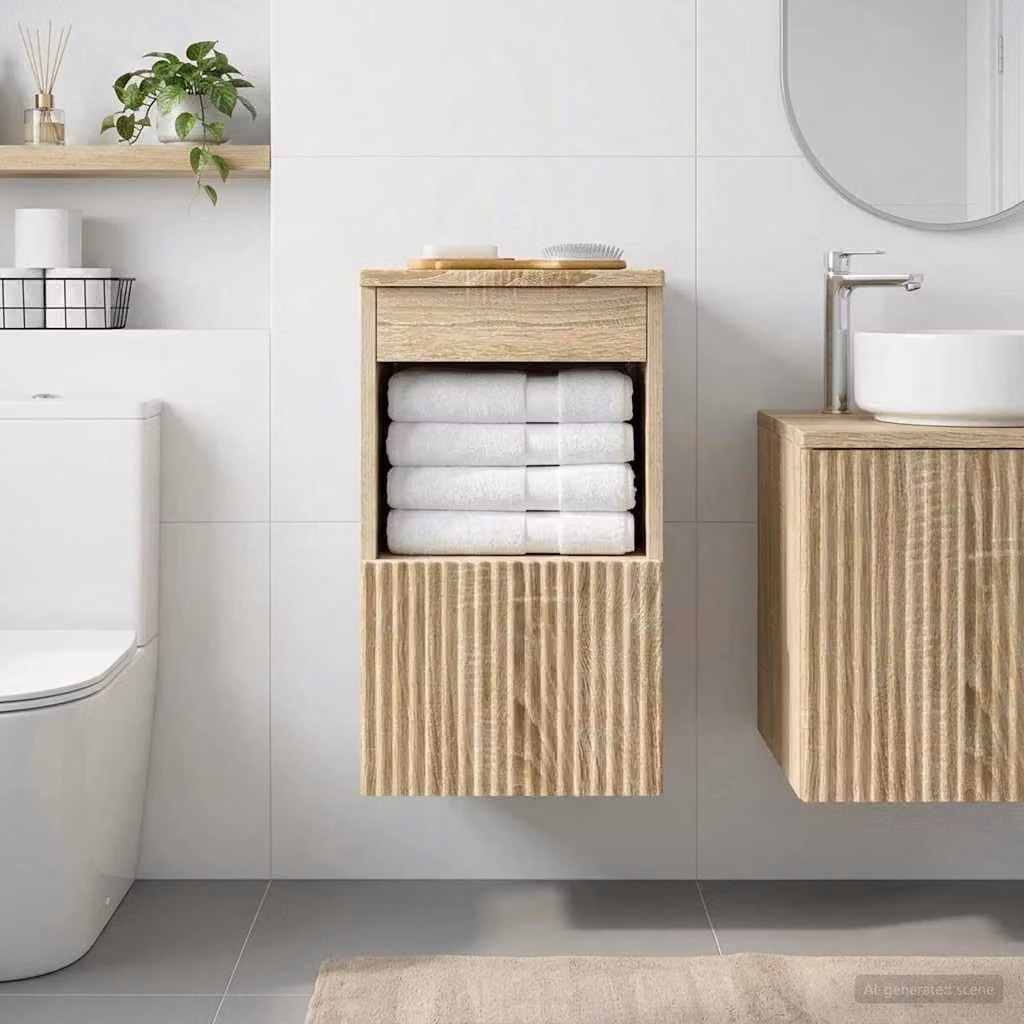 Mobile da bagno vidaXL in legno Rovere Sonoma marrone con ante a battente e ripiani interni L/P/H: 30 x 41 x 50 cm