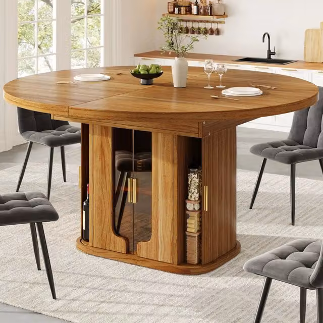 Tavolo rotondo allungabile WISHDOR in MDF e metallo, colore marrone, con design moderno per cucina e sala da pranzo, L/P/H: 118 x 118 x 75 cm (estendibile fino a 158 cm)