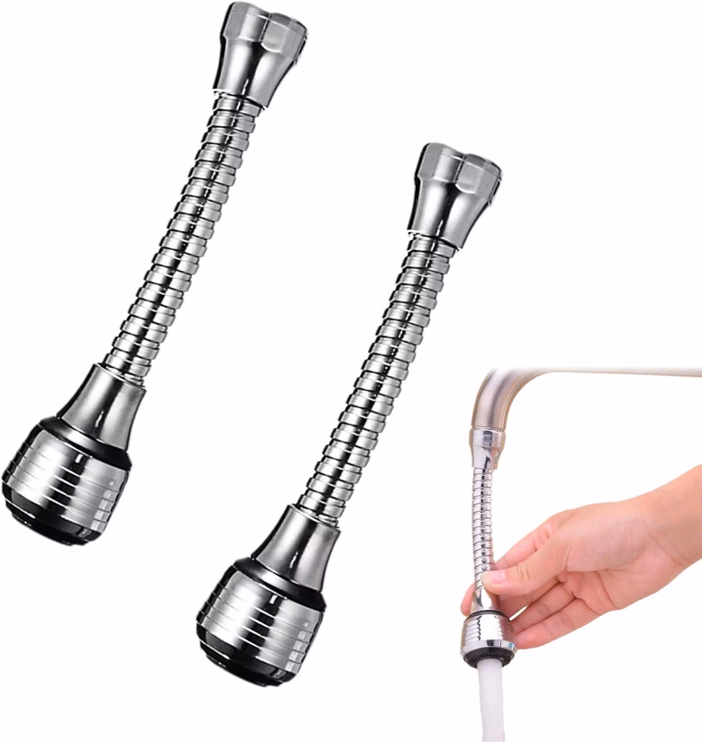 Rubinetto per lavabo - Prolunga per aeratore - 2 prolunghe per rubinetto, flessibili, rotazione a 360°, 2 posizioni, materiale ABS, adatti per cucina, bagno, bar, toilette