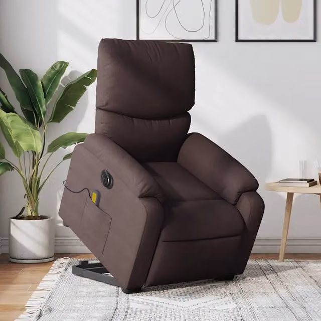 Poltrona Alzapersona Elettrica con Massaggio vidaXL in Tessuto Marrone per Senior – 1