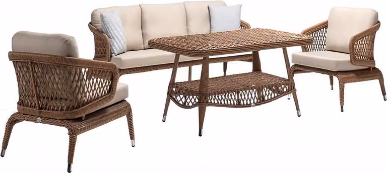 Moderne Gartenmöbel Luxus Sofagarnitur ofa 3 Sitzer 2x Sessel Couchtisch Braun