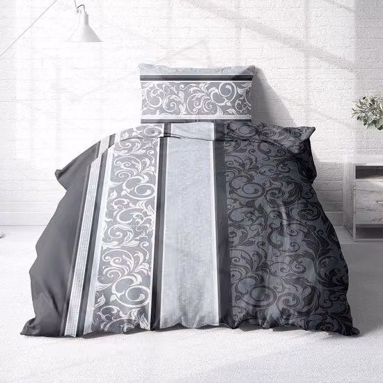 Biancheria da letto, 135 x 200 cm, flanella, grigio argento, biancheria da letto calda, flanella grigia con motivi color argento, biancheria da letto in flanella 100% cotone