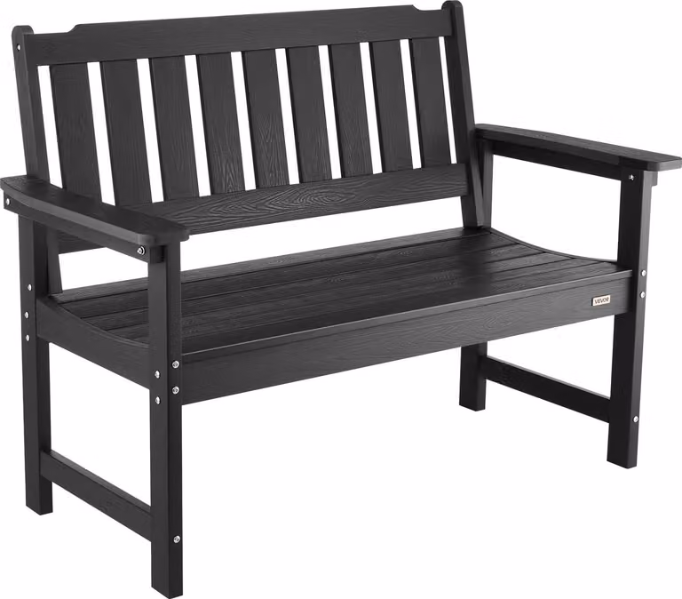 VEVOR panca da giardino panche da giardino 128 cm 363 kg capacità di carico per 2-3 persone, struttura in plastica resistente alle intemperie con schienale e ampi braccioli, panca da patio per giardino parco cortile veranda, nero