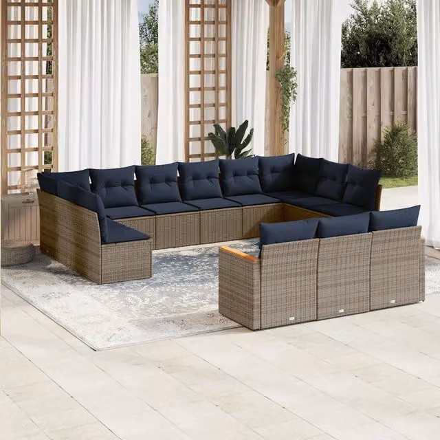 Set di divani da giardino vidaXL in polyrattan grigio con cuscini e struttura in metallo a forma di U – 1