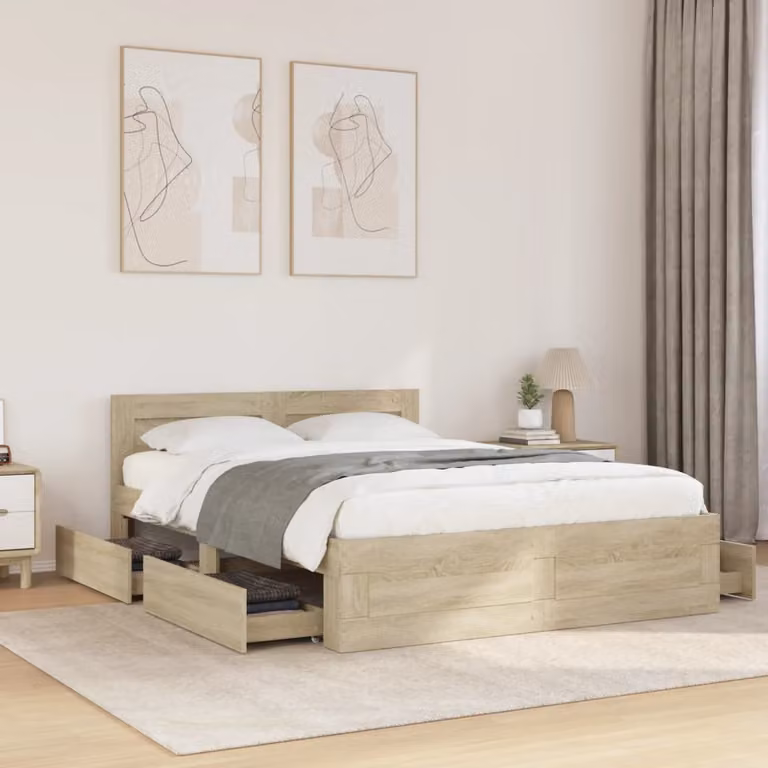 Giroletto vidaXL in legno con testiera Rovere, colore marrone e beige, L/P/H: 123 x 193 x 69 cm