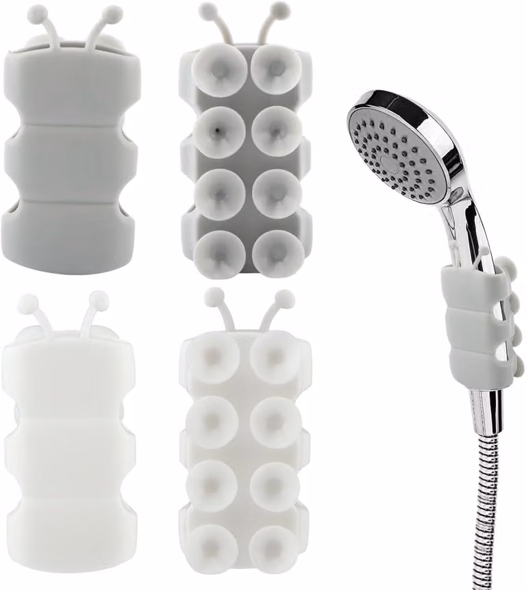 Supporto per doccia senza foratura, in silicone, con ventosa - Set di 4 - Supporto per soffione doccia senza foratura, per doccia a mano - Supporto per barra doccia - Supporto per soffione doccia