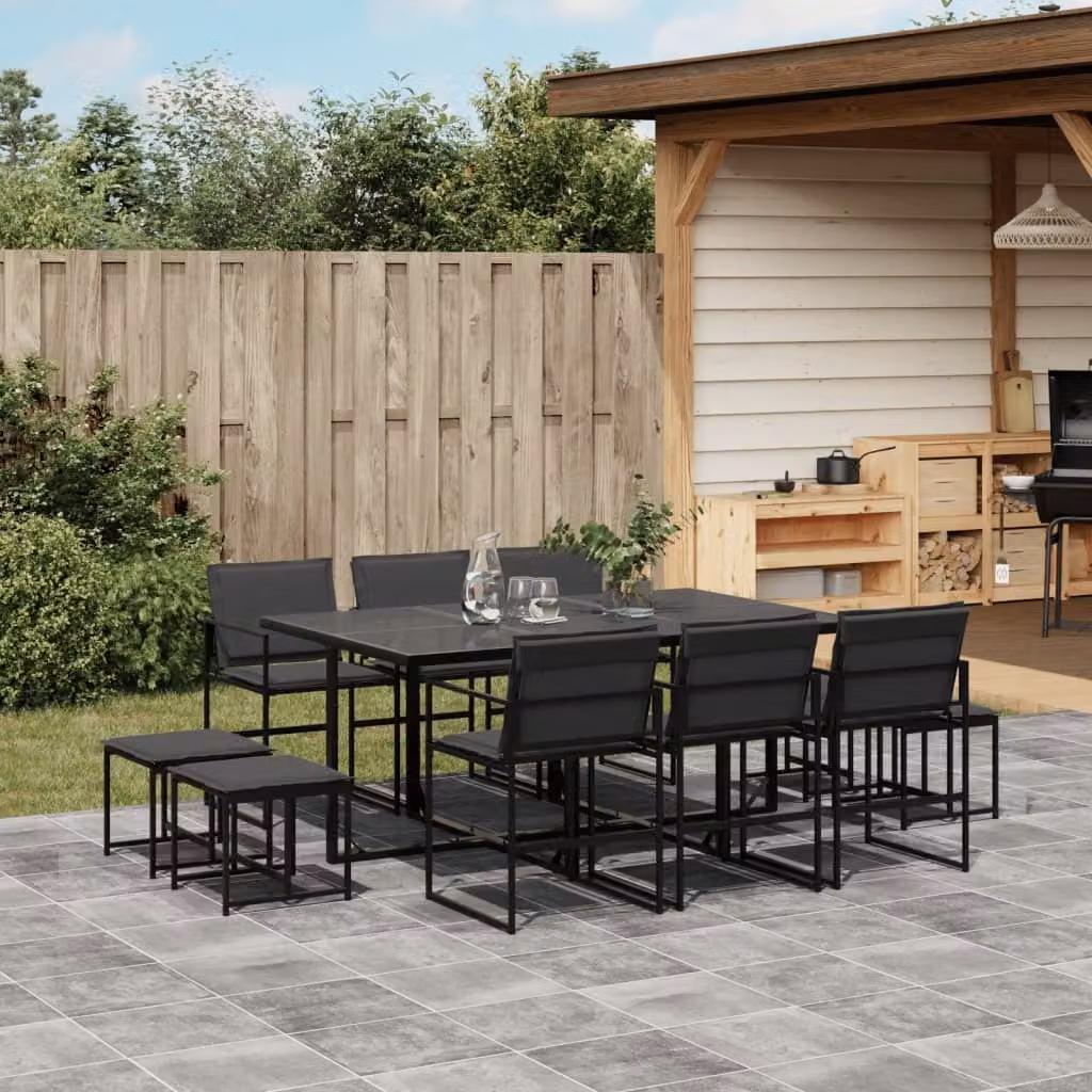 Maison Exclusive - Set da pranzo da giardino da 11 pezzi con cuscini in Textilene nero