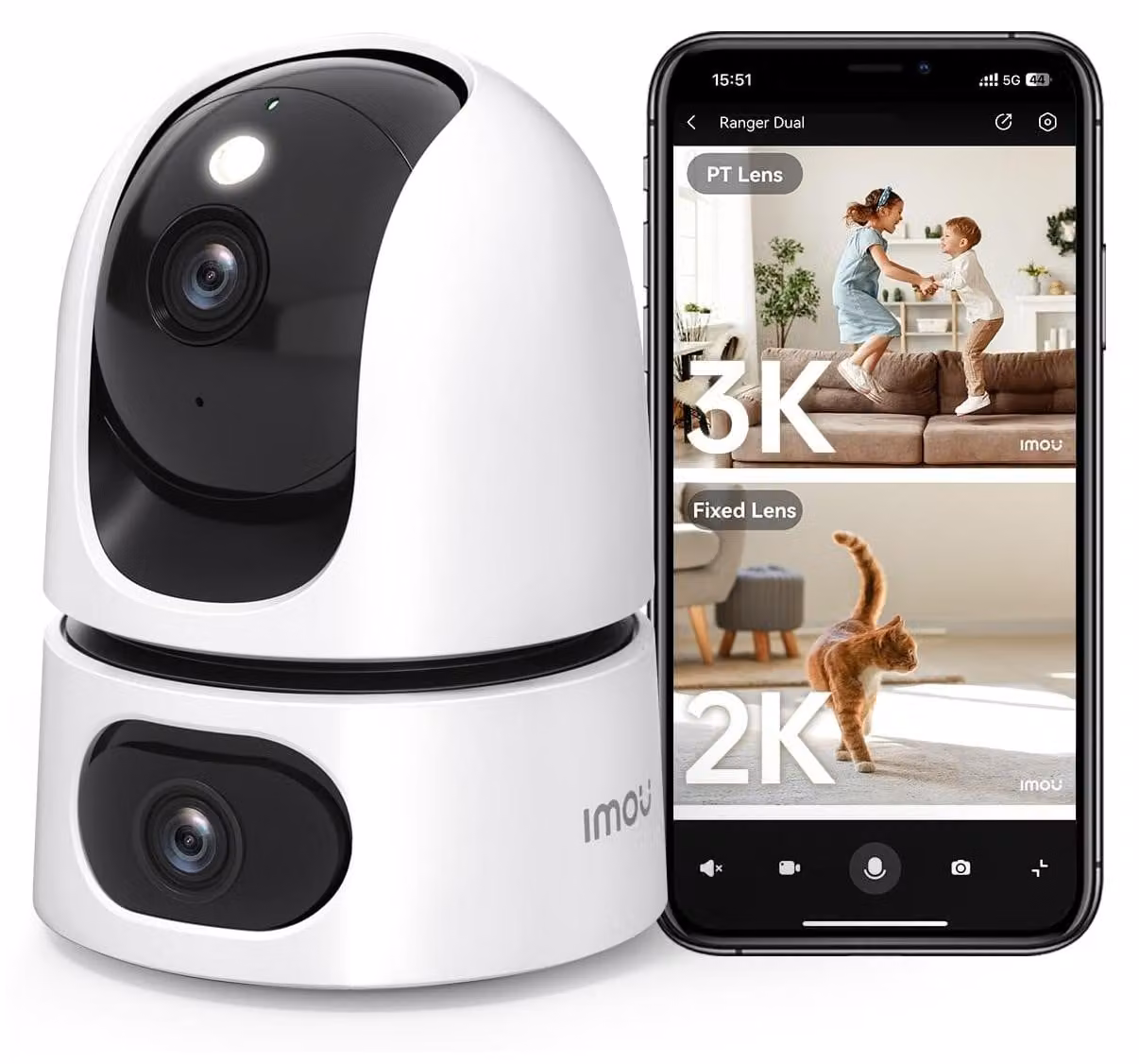 Telecamera di sorveglianza interna - Telecamera Wi-Fi - Doppio obiettivo 4K - 360° - Bianco