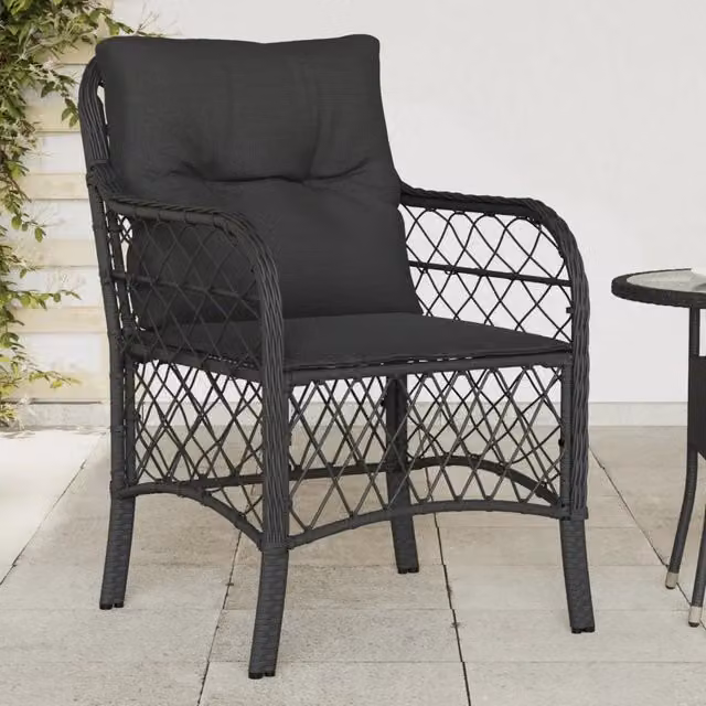 Set di 2 sedie da giardino vidaXL in polyrattan nero con cuscini e braccioli