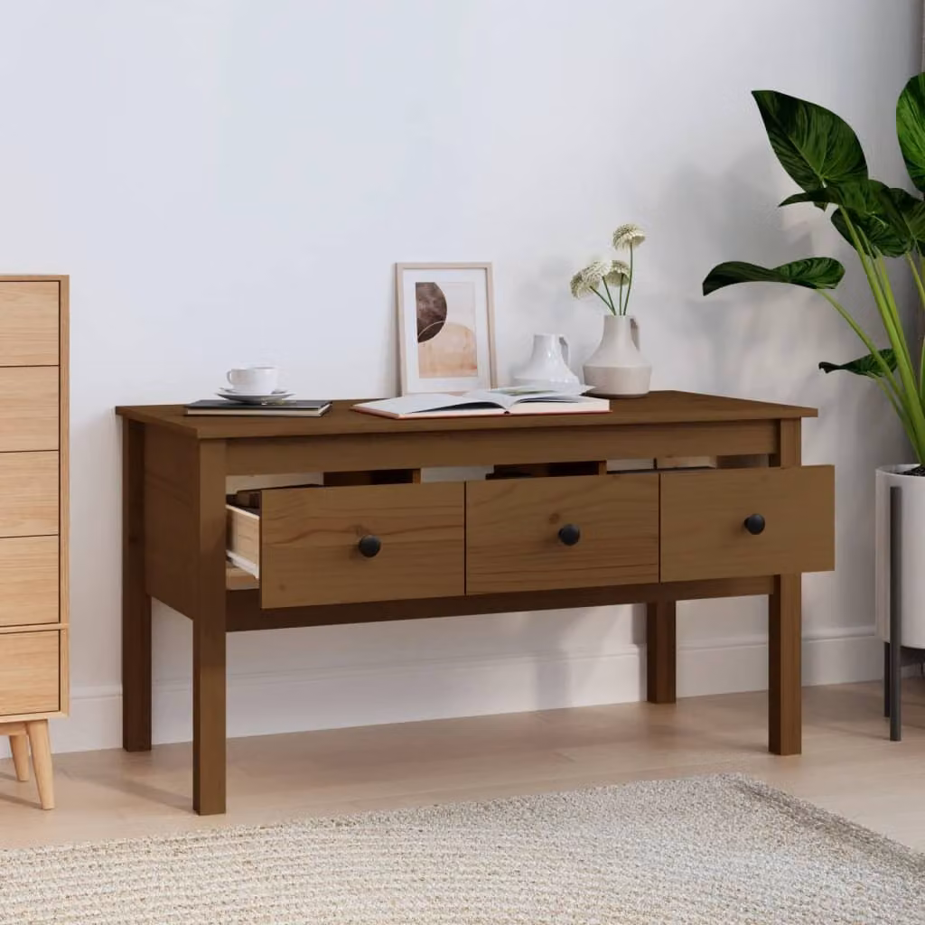 vidaXL Tavolino marrone miele 102x49x55 cm in pino massiccio - Tavolino - Tavoli da caffè - Tavolino - Tavolino da divano