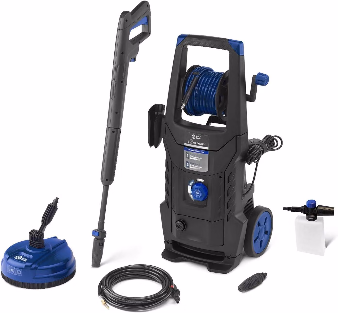 Idropulitrice – 2200 Watt – 160 Bar – Sistema a doppia velocità – Con lancia e avvolgitore per tubo