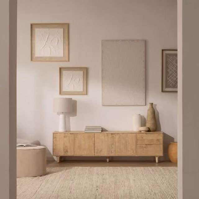 Mobile TV Dakar Banak in legno massiccio di mango color marrone e beige L: 200 cm, H: 55 cm