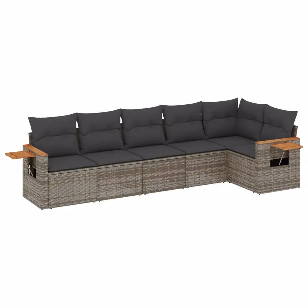 Set Divano da Giardino vidaXL 6 pz a Forma a L in Polyrattan Grigio con Cuscini e Tavolino da Caffè – 2