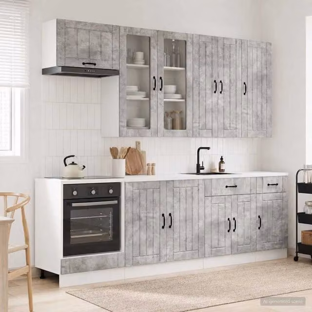 Unità Cucina Moderna LUCCA vidaXL 8 Pezzi Grigio Cemento in Legno MDF con Ante in Vetro