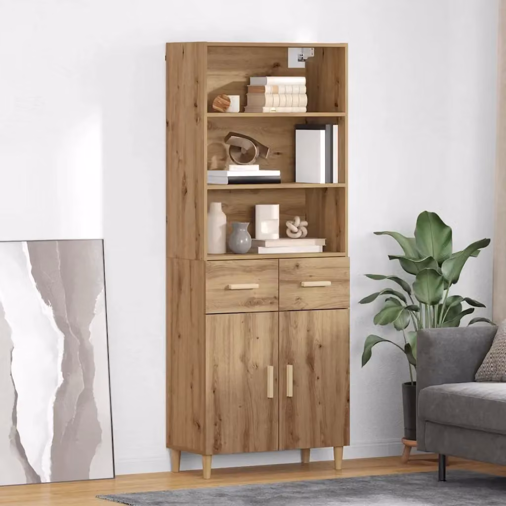 Credenza Buffet in Rovere Artigianale con Cassetto, Design Moderno, Colore Marrone, L: 69,5 cm, P: 34 cm, H: 180 cm – 2