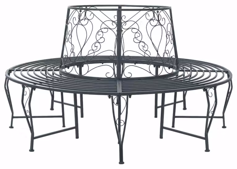 Panca da esterno per 8 persone, diametro 160 x 89 cm, in acciaio, colore grigio argento