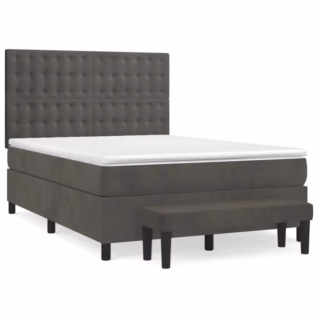 Letto Ibrido con Giroletto a Molle e Materasso vidaXL in Velluto Grigio e Bianco L/P/H: 140 x 200 x 203 cm – 2