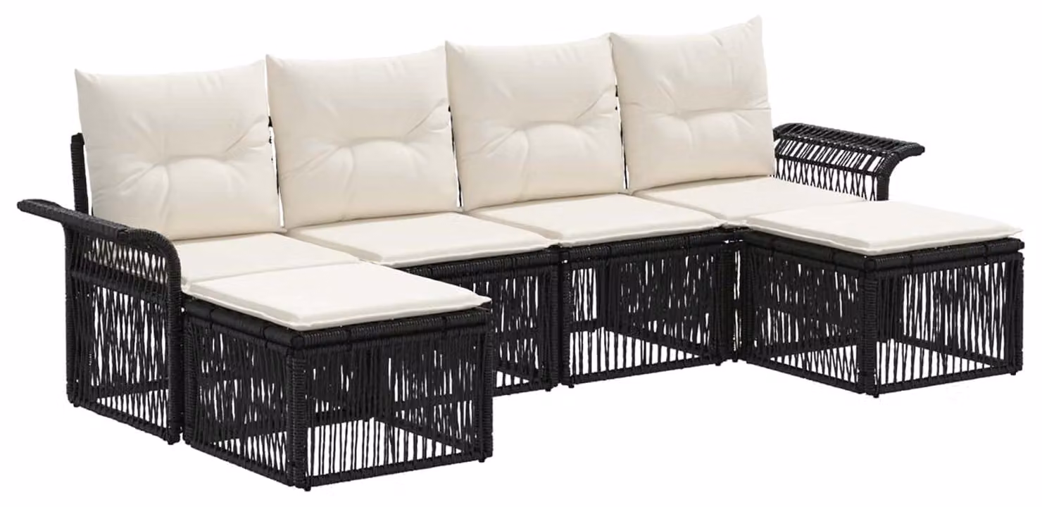 Set da giardino composto da 6 pezzi, colore nero, realizzato in rattan sintetico