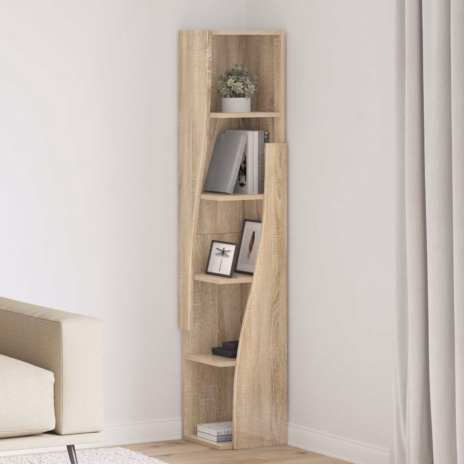Mobile angolare vidaXL in legno ingegnerizzato per soggiorno, L/P/H: 27,5 x 27 x 140 cm, marrone/beige