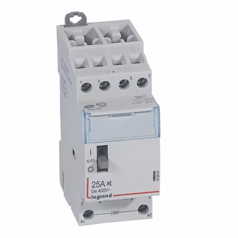 Contattore Legrand CX3, senza ondulazione, 230V 25A 4 contatti NA, con interruttore manuale 412561