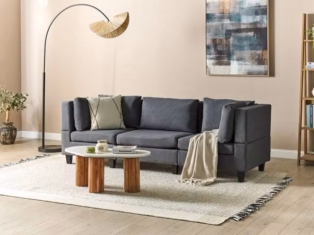 Divano Componibile Beliani in Tessuto Grigio con Cuscini e Coperture Rimovibili Stile Moderno L: 228 cm, P: 76 cm, H: 72 cm – 1