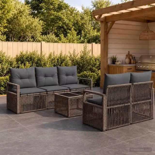 Set Divano da Giardino 6 pz Grigio polyrattan 3435641