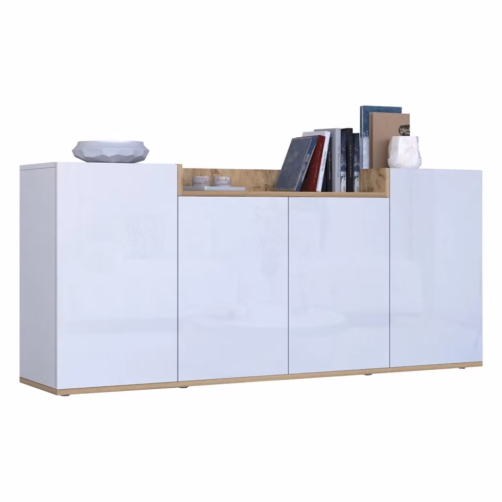 Madia Swink DMORA Credenza Moderna in MDF Bianco Lucido L: 160 cm, P: 35 cm, H: 70 cm – 2