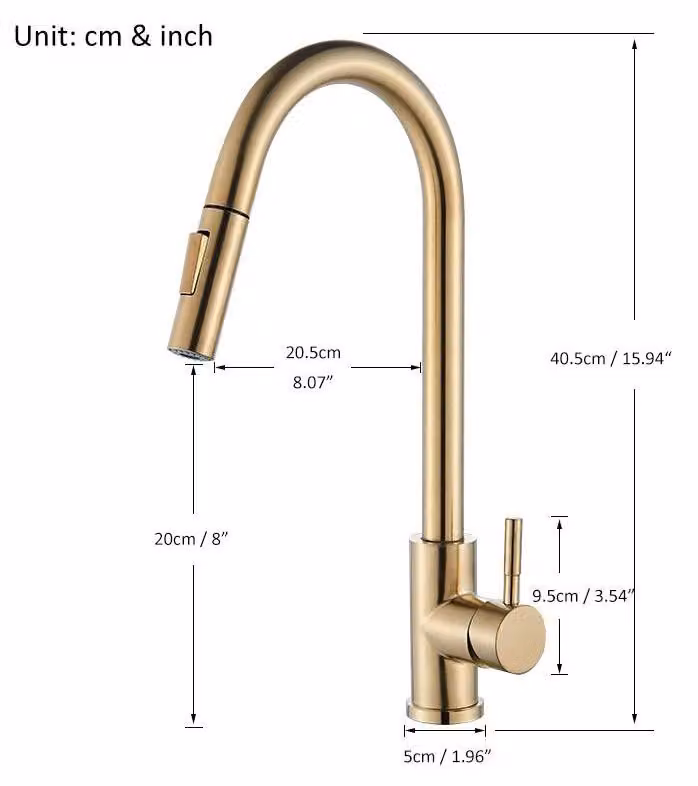 Miscelatore da cucina estraibile, monocomando, girevole a 360°, per acqua calda e fredda, da installare con un foro, in ottone con cartuccia in Vetroceramica, finitura oro spazzolato