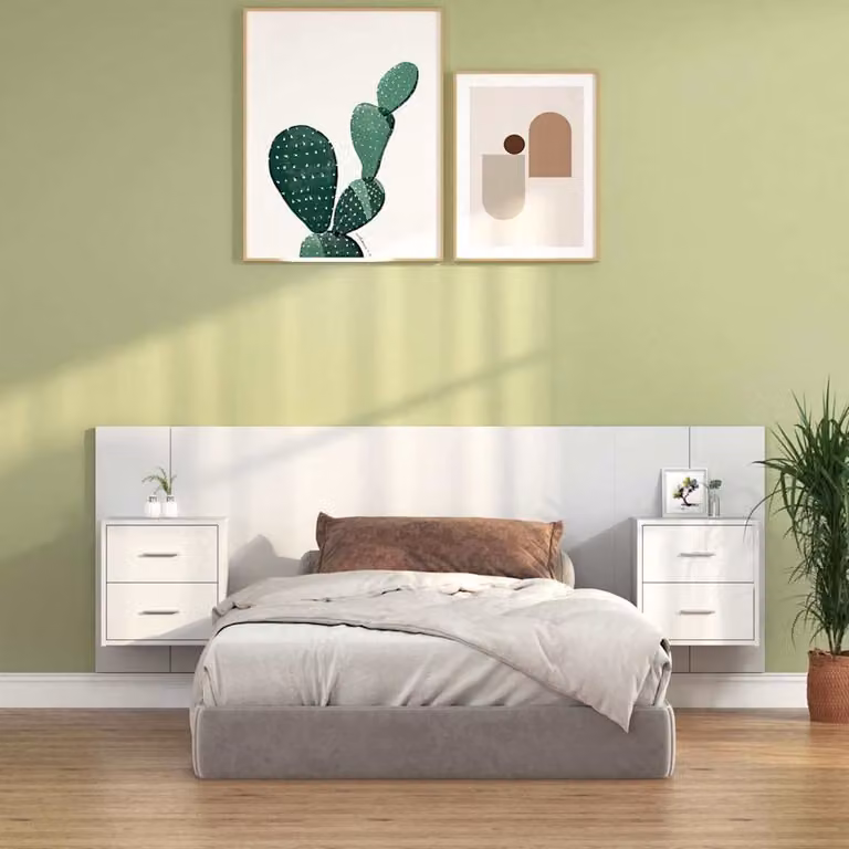 vidaXL Testiera per Letto con Comodini Integrati in Legno Multistrato Bianco L: 120 cm, P: 80 cm, H: 80 cm