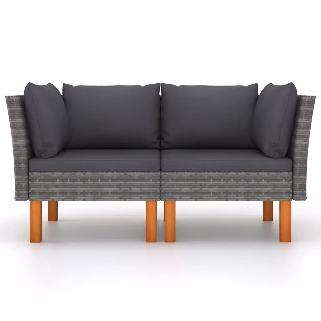 Set di 2 poltrone angolari in polyrattan e legno di eucalipto oliato, colore antracite, design moderno per giardino – 2