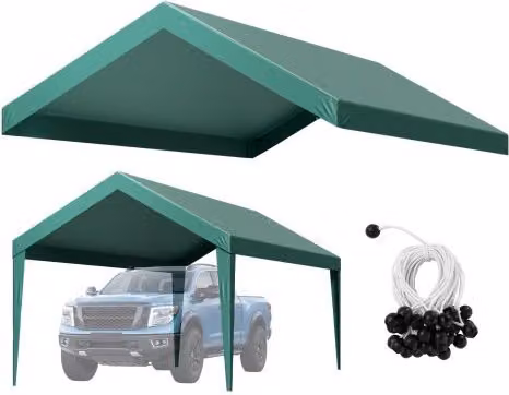 Telo superiore per tettoia copertura posto auto VEVOR impermeabile e resistente ai raggi UV, Verde Scuro, L: 609 cm, P: 305 cm, H: 287 cm