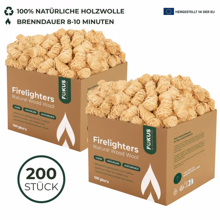 HORECA CANDLES Accendifuoco in trucioli di legno, 200 pezzi – Accendifuoco ecologico in trucioli di legno naturali – Per caminetti, barbecue, stufe e forni per pizza