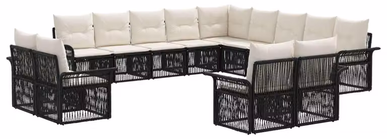 Set da giardino composto da 13 pezzi, in rattan sintetico nero e crema