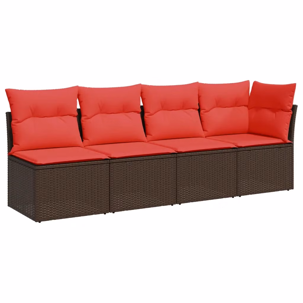 Divano da giardino moderno vidaXL a 4 posti in polyrattan marrone con cuscini imbottiti e coperture rimovibili – 2