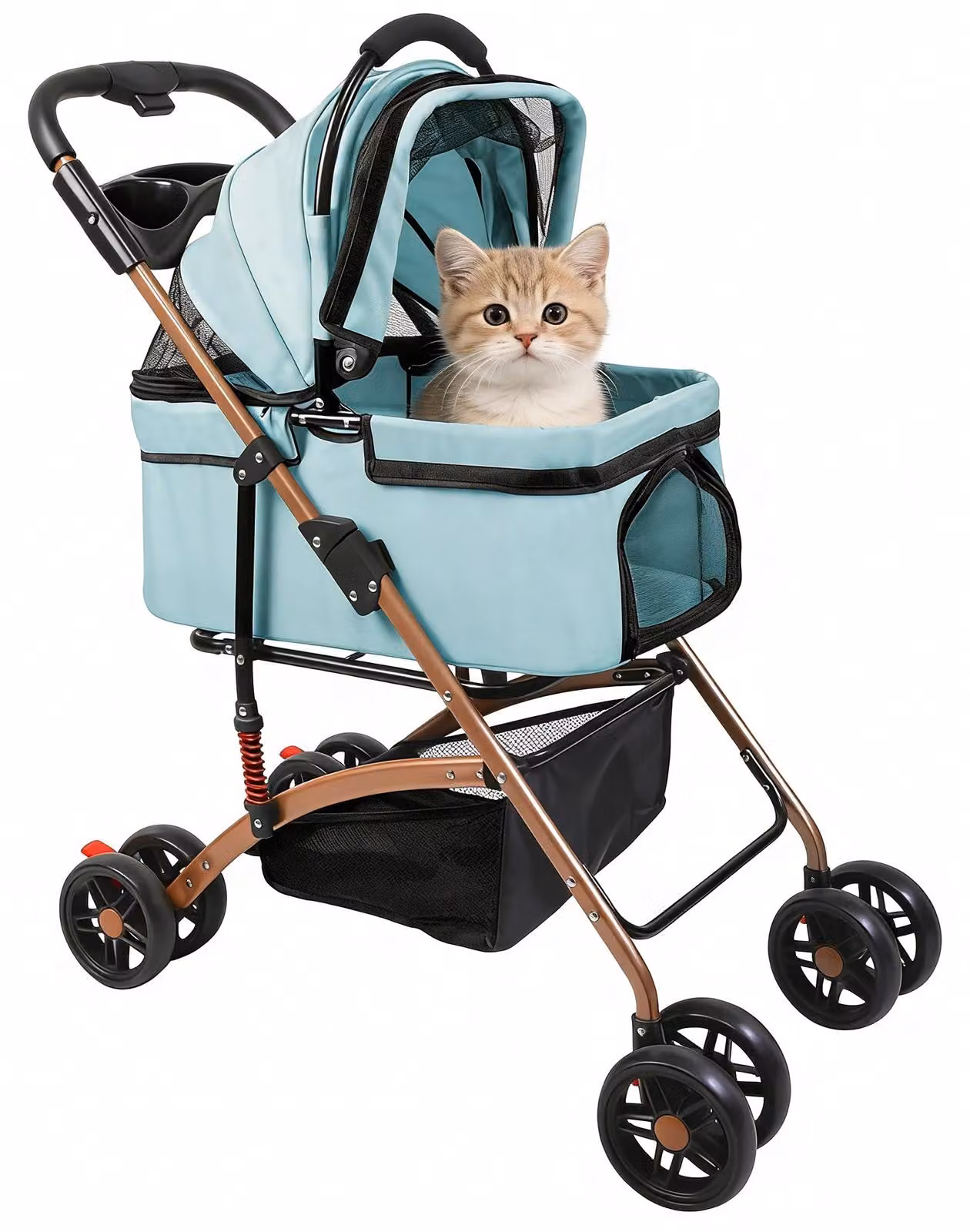 Carrozzina per animali domestici - Carrello per cani e gatti - 4 ruote girevoli con freno - Capacità di carico: 30 kg - Vaschetta, cestino e cuscino rimovibili - Colore: azzurro