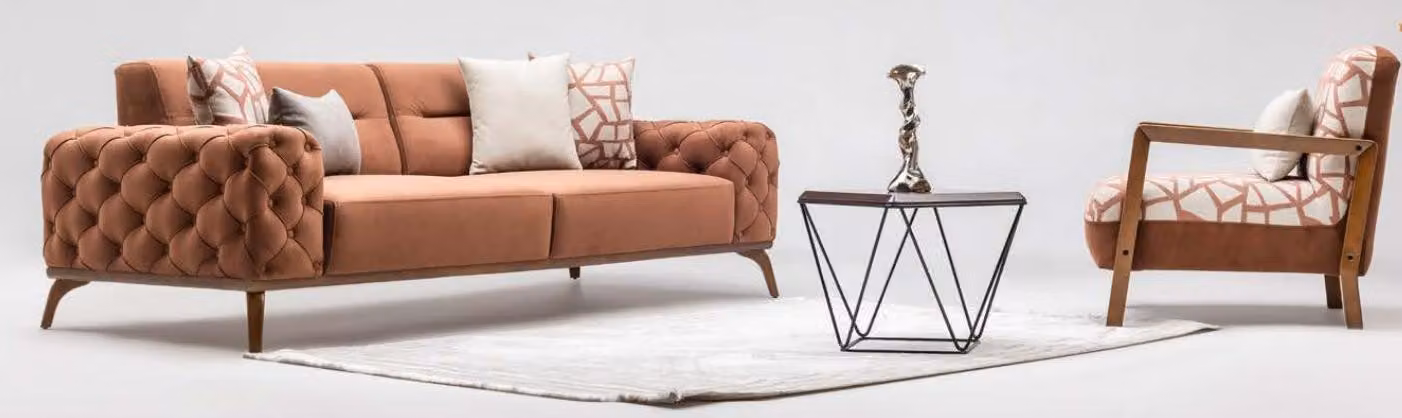 Garnitur Stoffsofa Dreisitzer Sofa Sessel Counch Polstersofa Orange