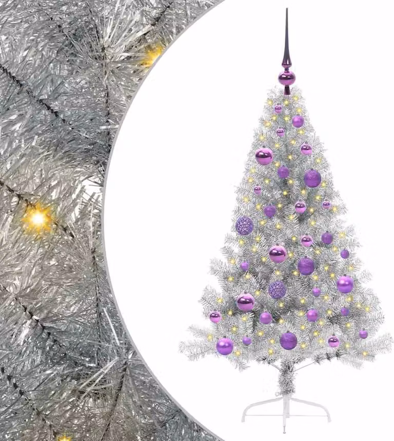 Albero di Natale artificiale preilluminato argento da 120 cm
