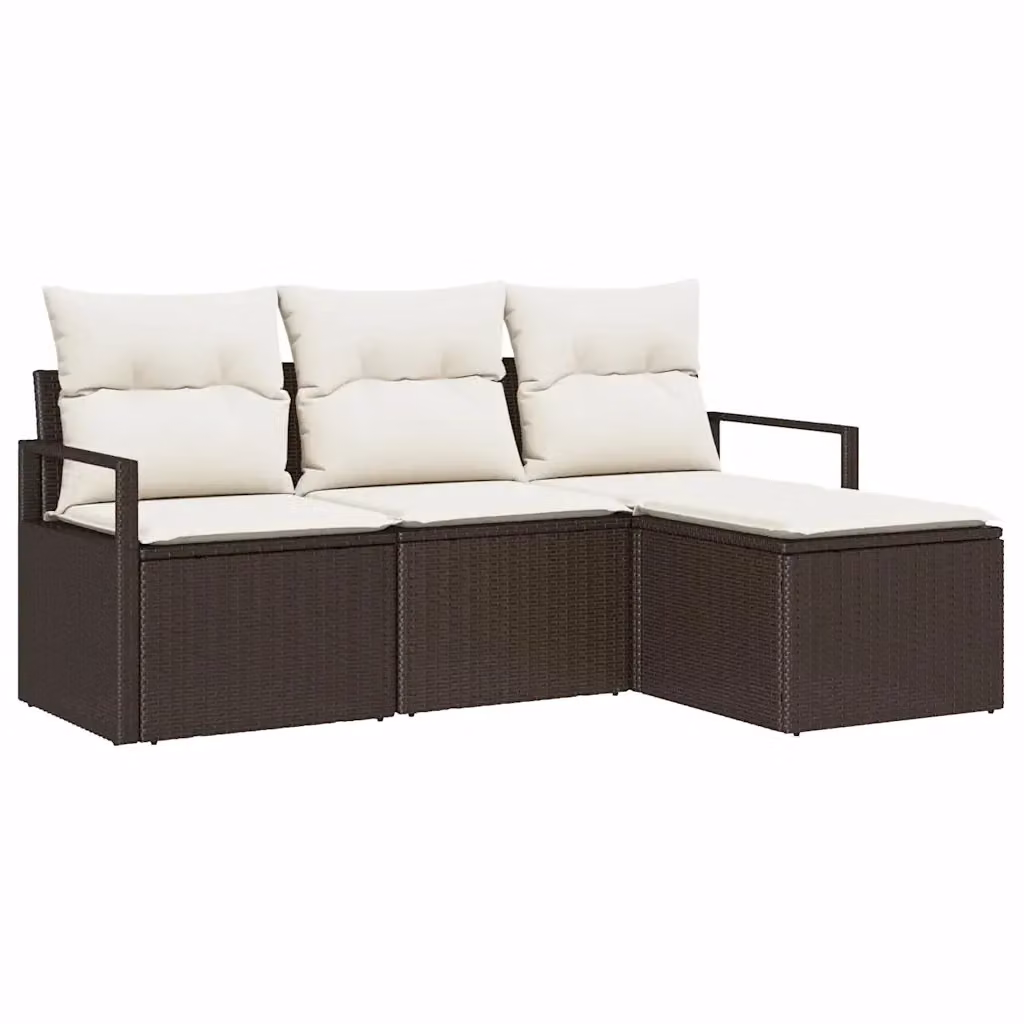 Set di divani da giardino vidaXL a forma di L con cuscini, marrone e beige, in rattan e metallo – 2