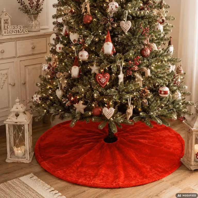 Copribase per albero di Natale Vestiamo Casa Gran Natale Rosso Effetto Peluche Diametro: 120 cm