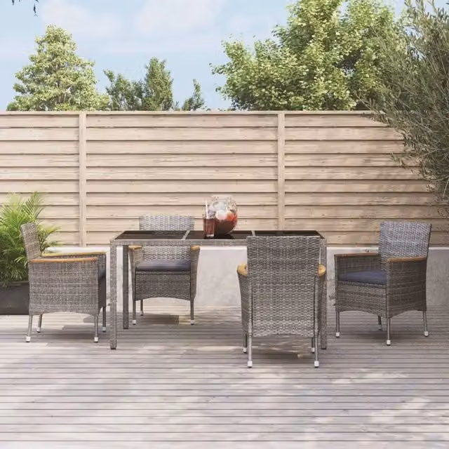 Set da Pranzo da Giardino 5 pz con Cuscini in Polyrattan Grigio 3187382