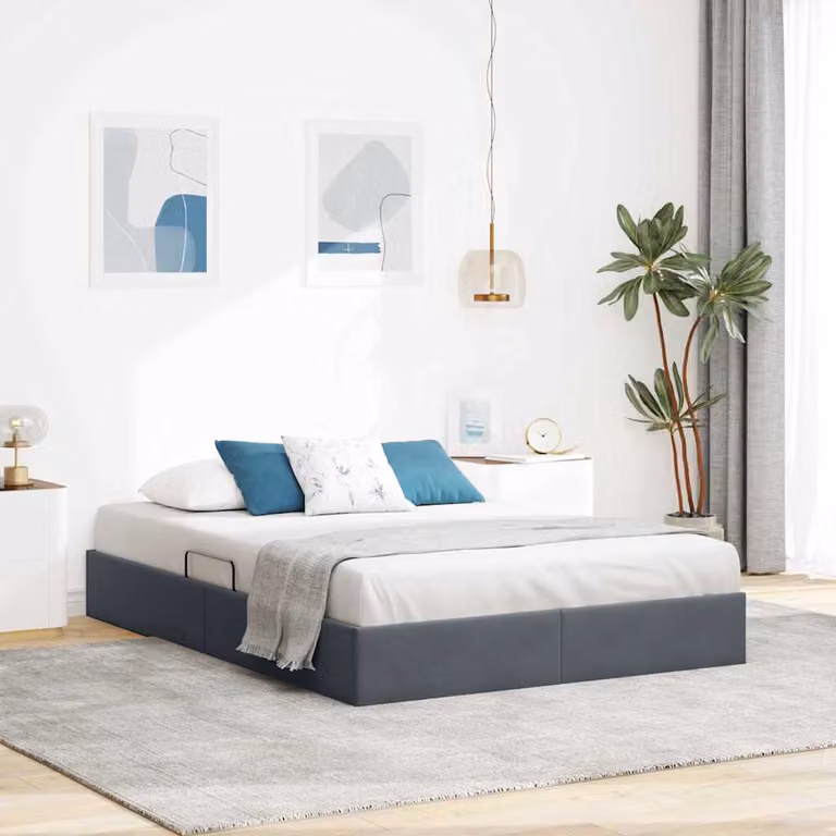 Letto con Contenitore vidaXL in Velluto Grigio con Base Lift-Up e Struttura in Metallo L: 137 cm, P: 194 cm